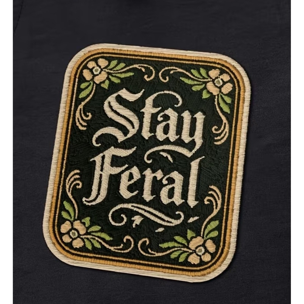 Stay Feral Embroidered Patch Floral Gothic Vintage Style Black Cream